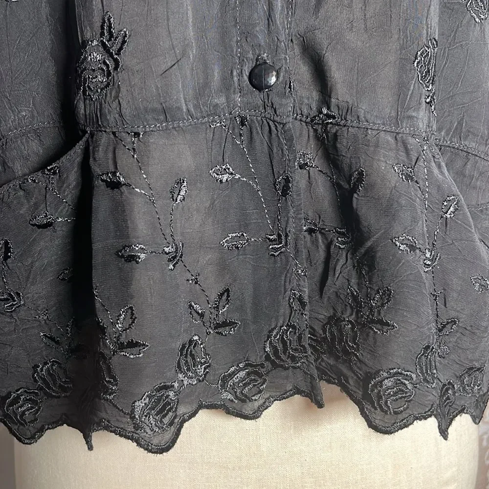 Johnny Was black button down shirt size medium - Picture 3 of 11